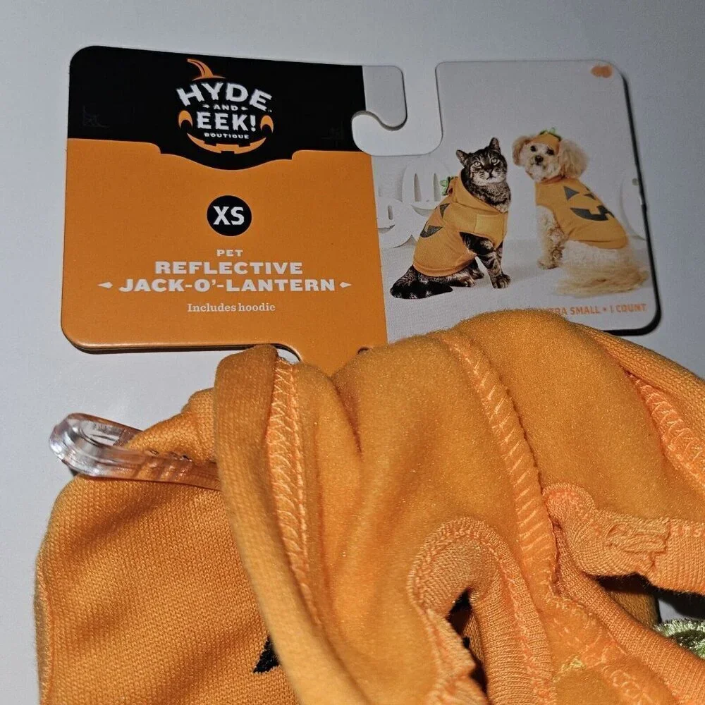 NEW Reflective Jack-O Lantern Cat Dog Pet Halloween Costume XS (Up to 10 lbs)